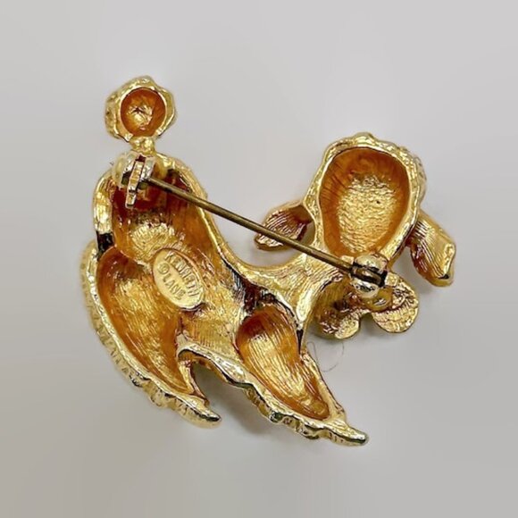 Poodle Brooch, KJL, Kenneth Lane, Gold, Rhinestones, 90s, Designer, Figural, Dog - Picture 3 of 4